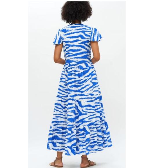 OLIPHANT Dipsy V-Neck Maxi Dress Small Singita Blue White Tiered Flutter Sleeve - Picture 6 of 12